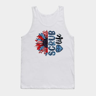 Scrub Life American Flag Sunflower Happy Independence Day Tank Top